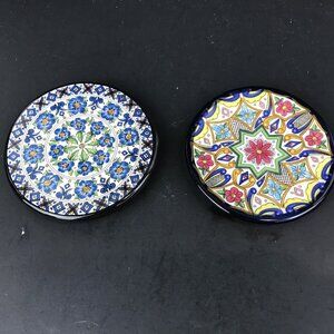 Small hand painted art pottery trinket dishes, made in Spain